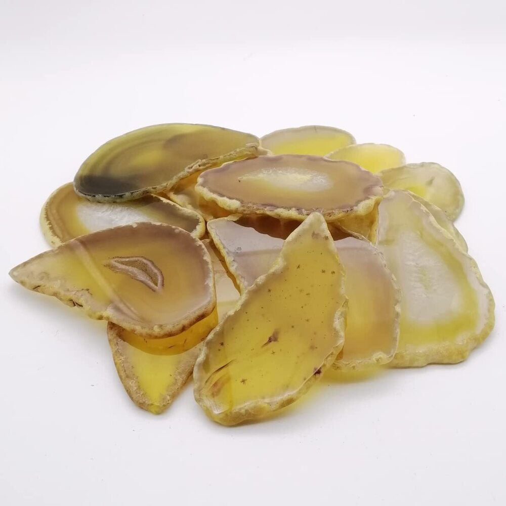 2341 15Pcs Irregular Yellow Agate Slices Bulk Geode Slices Agate Place